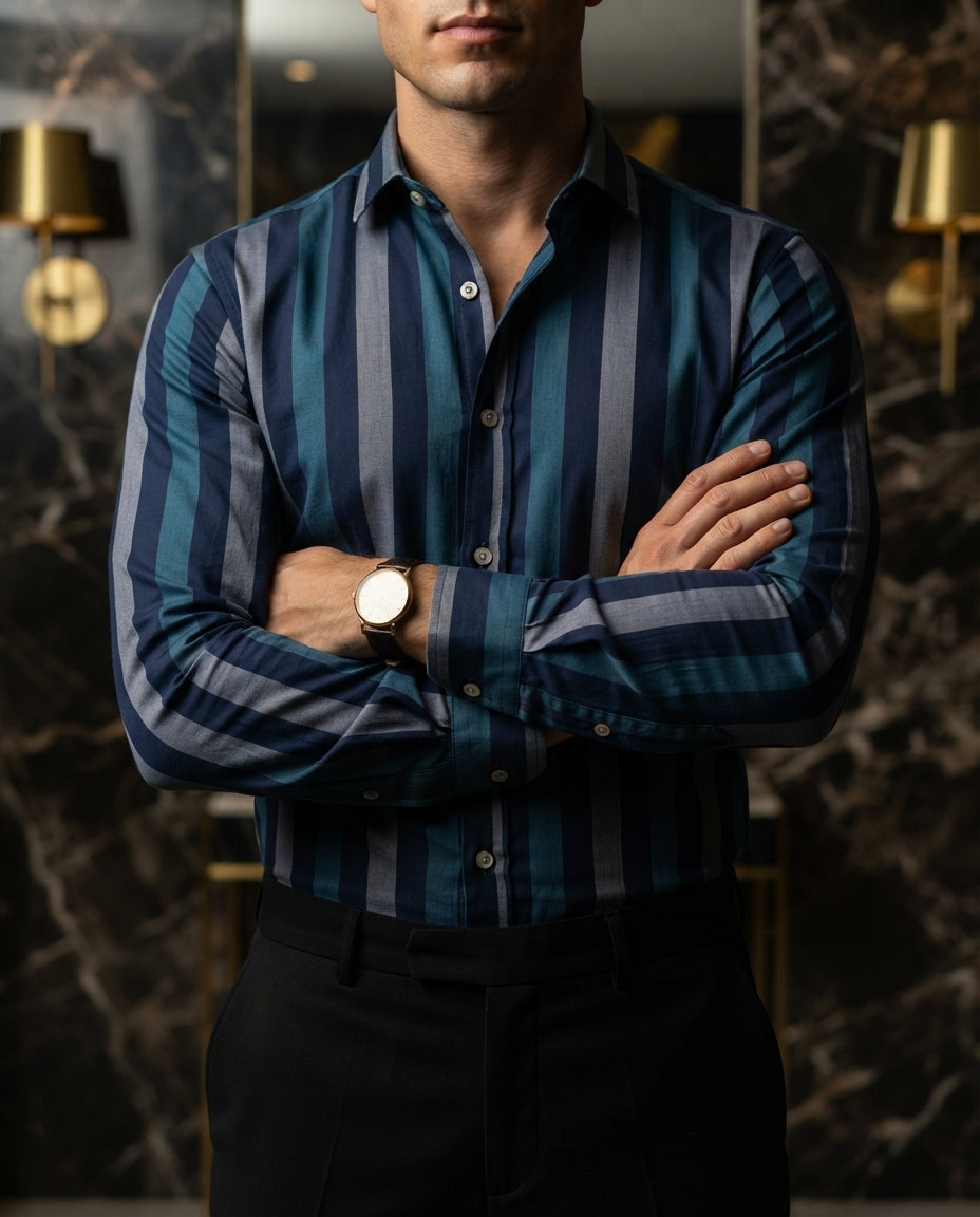 Camisa Hombre Rayas Azul — Twilight Navy