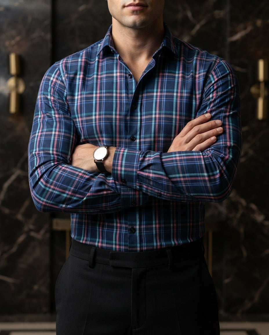 Camisa Hombre Cuadros Azul — Volcanic Ash
