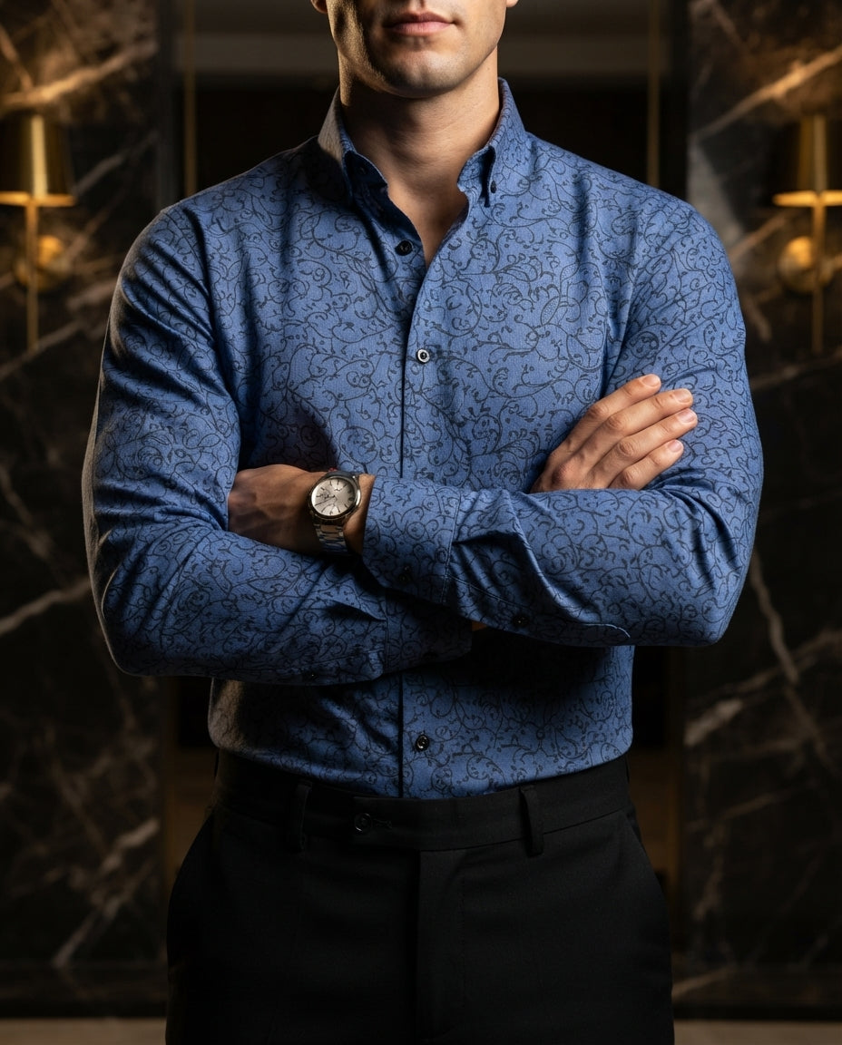 Camisa Hombre Estampado Azul — Zenith Blue