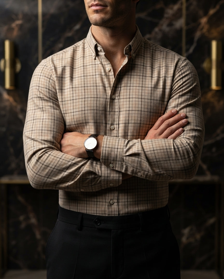 Camisa Hombre Cuadros Beige — Bourbon Oak