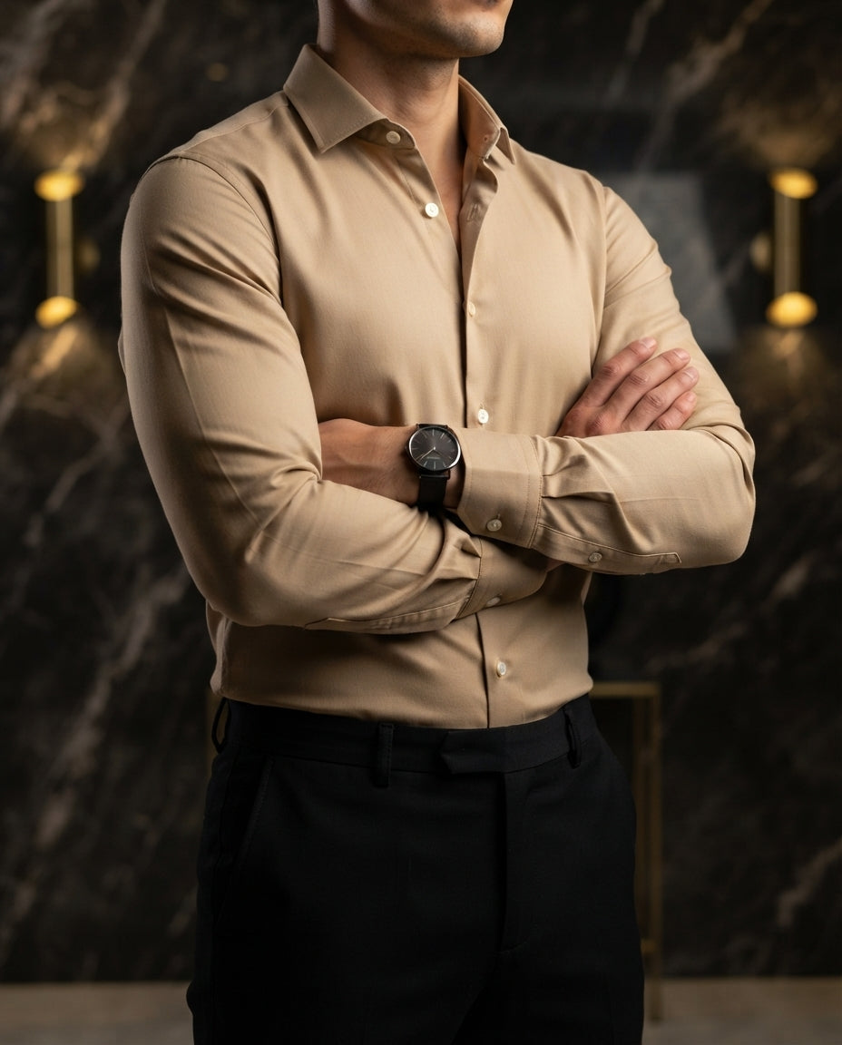 Camisa Hombre Beige — Cognac Fire