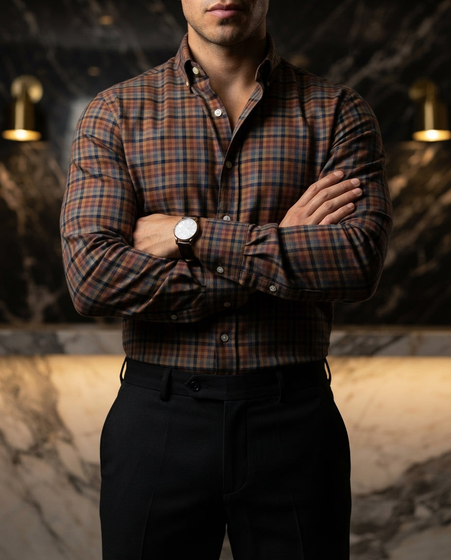 Camisa Hombre Cuadros Beige — Dune Beige