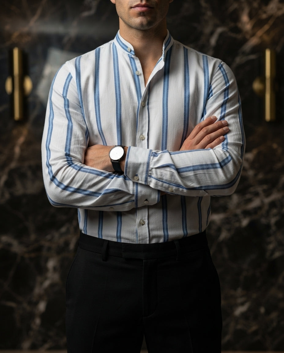 Camisa Hombre Rayas Blanco — Alabaster Tide