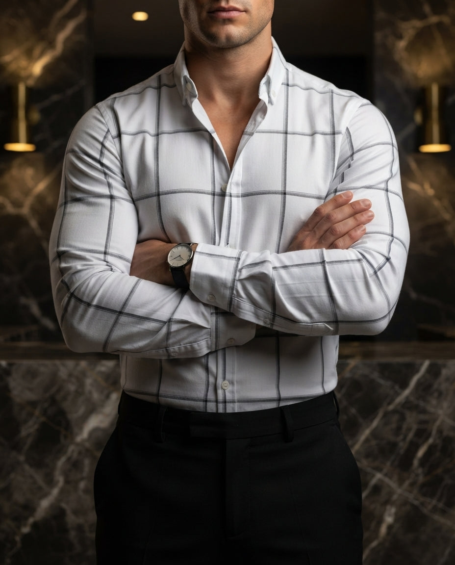 Camisa Hombre Cuadros Blanco — Coconut Dusk