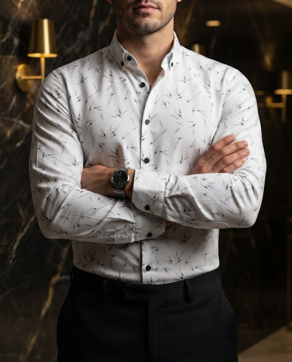 Camisa Hombre Casual Figuras Blanco — Daylight Ivory
