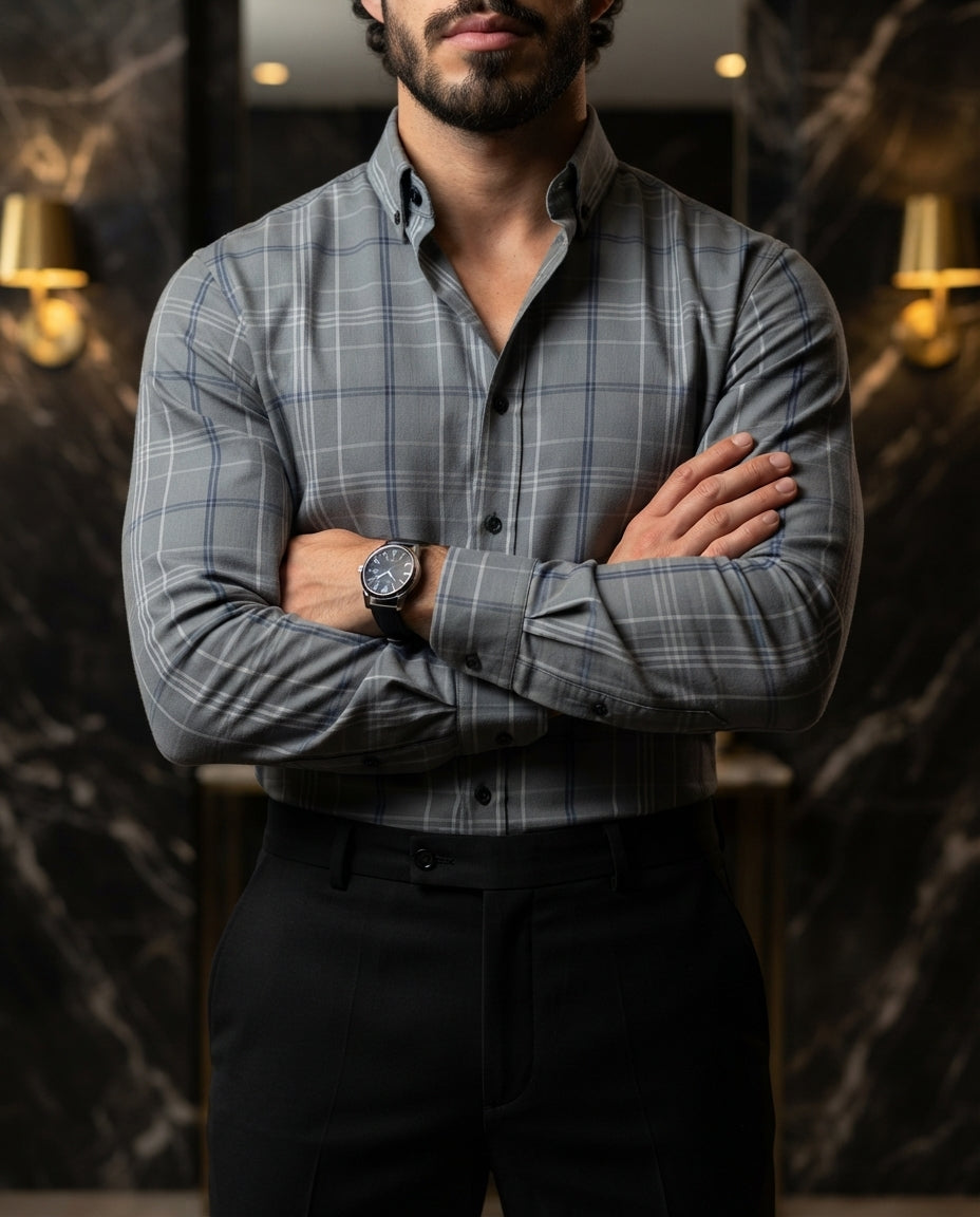 Camisa Hombre Cuadros Gris — Milk Quartz
