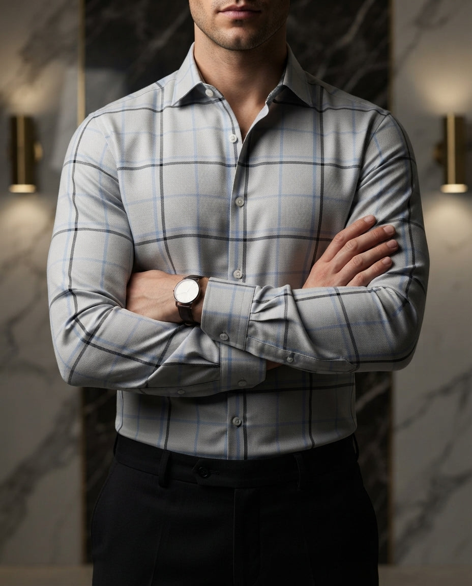 Camisa Hombre Cuadros Gris — Mistral Grey