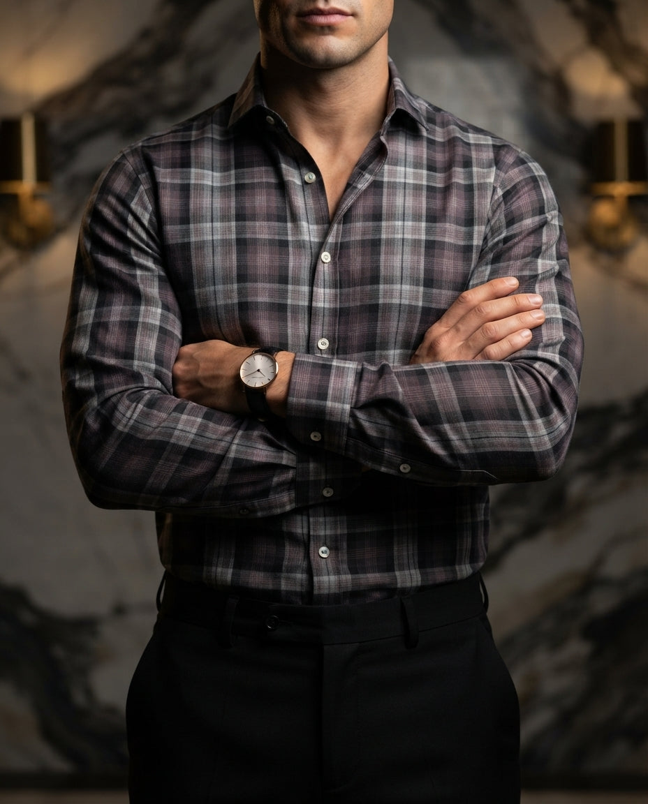 Camisa Hombre Cuadros Gris — Monsoon Grey