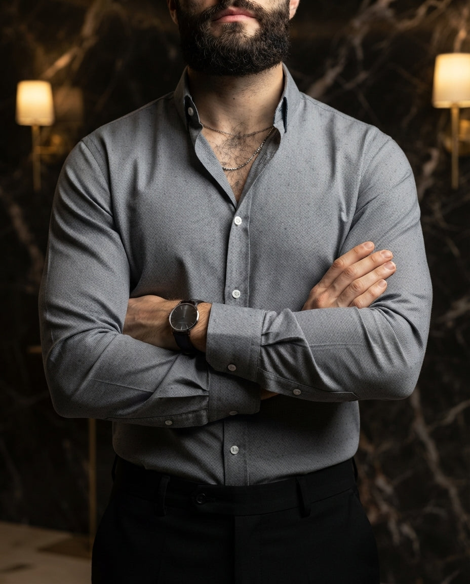 Camisa Hombre Casual Figuras Gris — Nimbus Grey