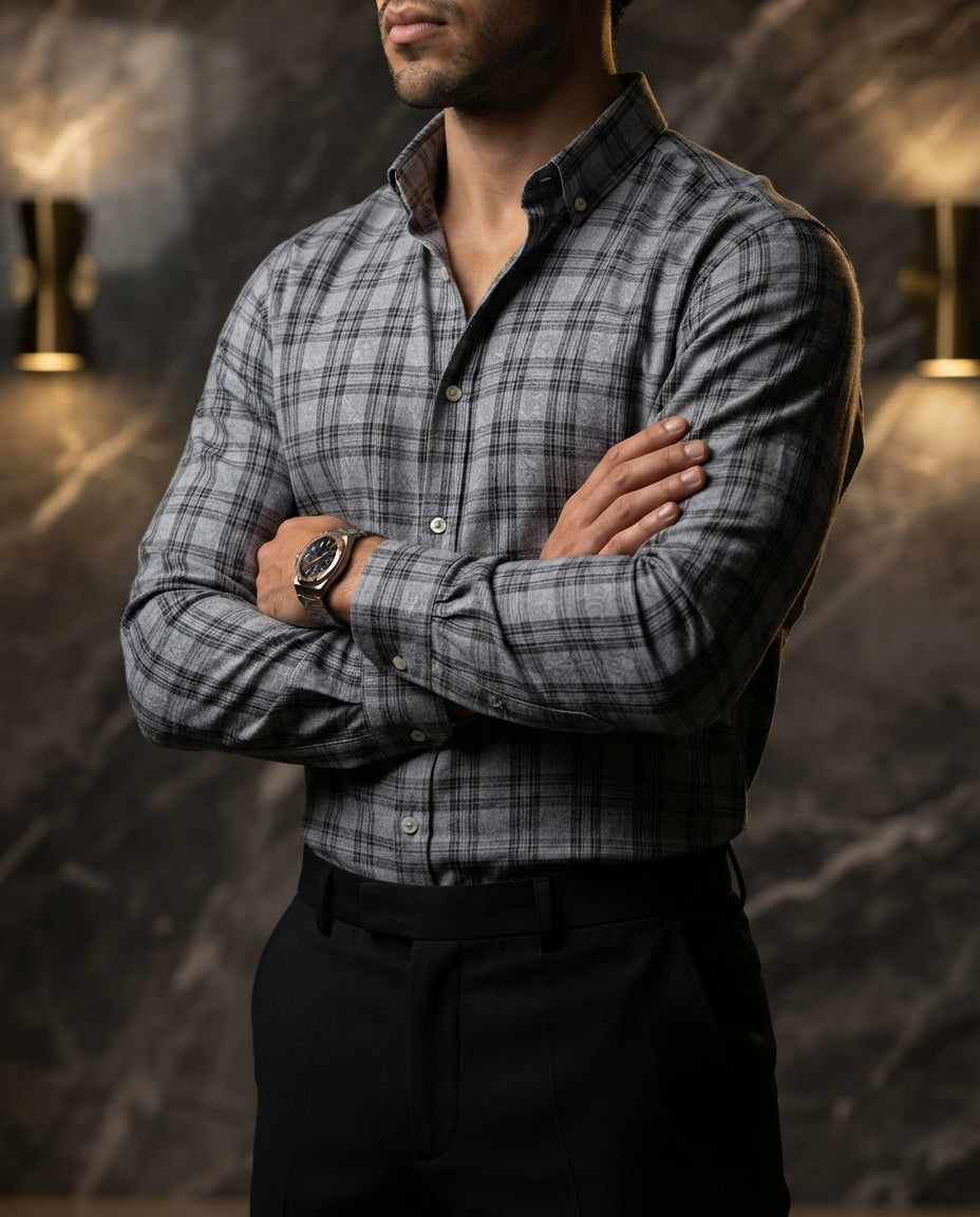 Camisa Hombre Cuadros Gris — Silver Lining