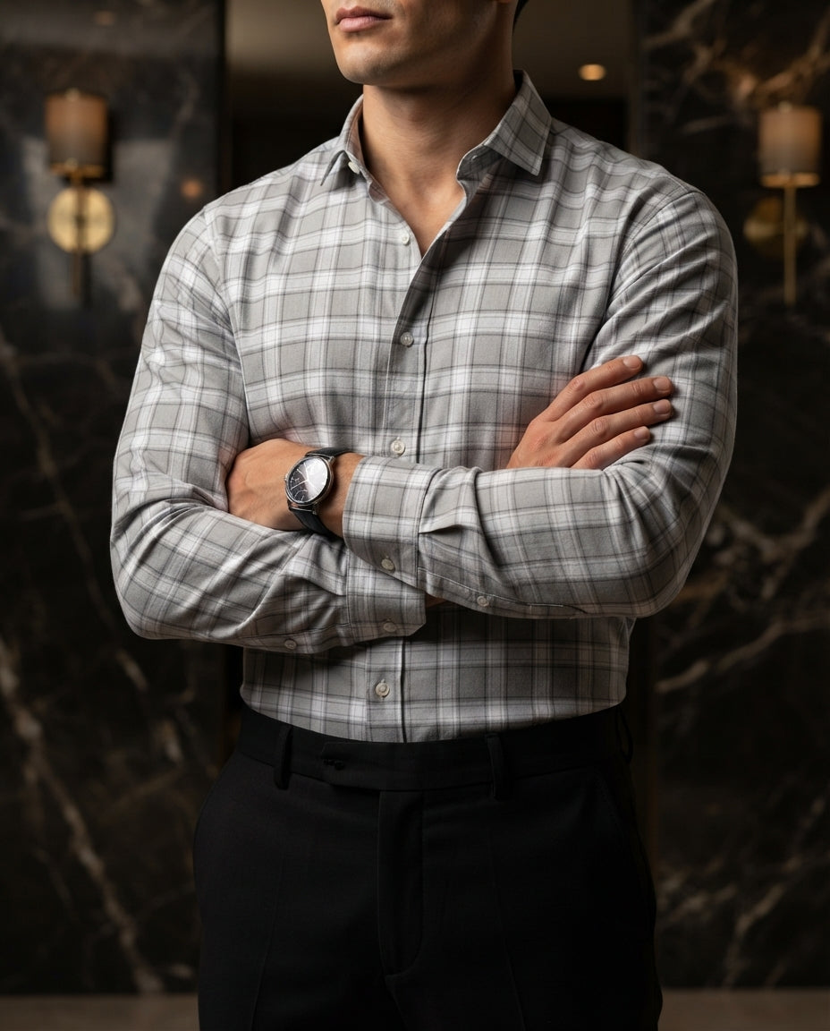 Camisa Hombre Cuadros Gris — Slate Rain