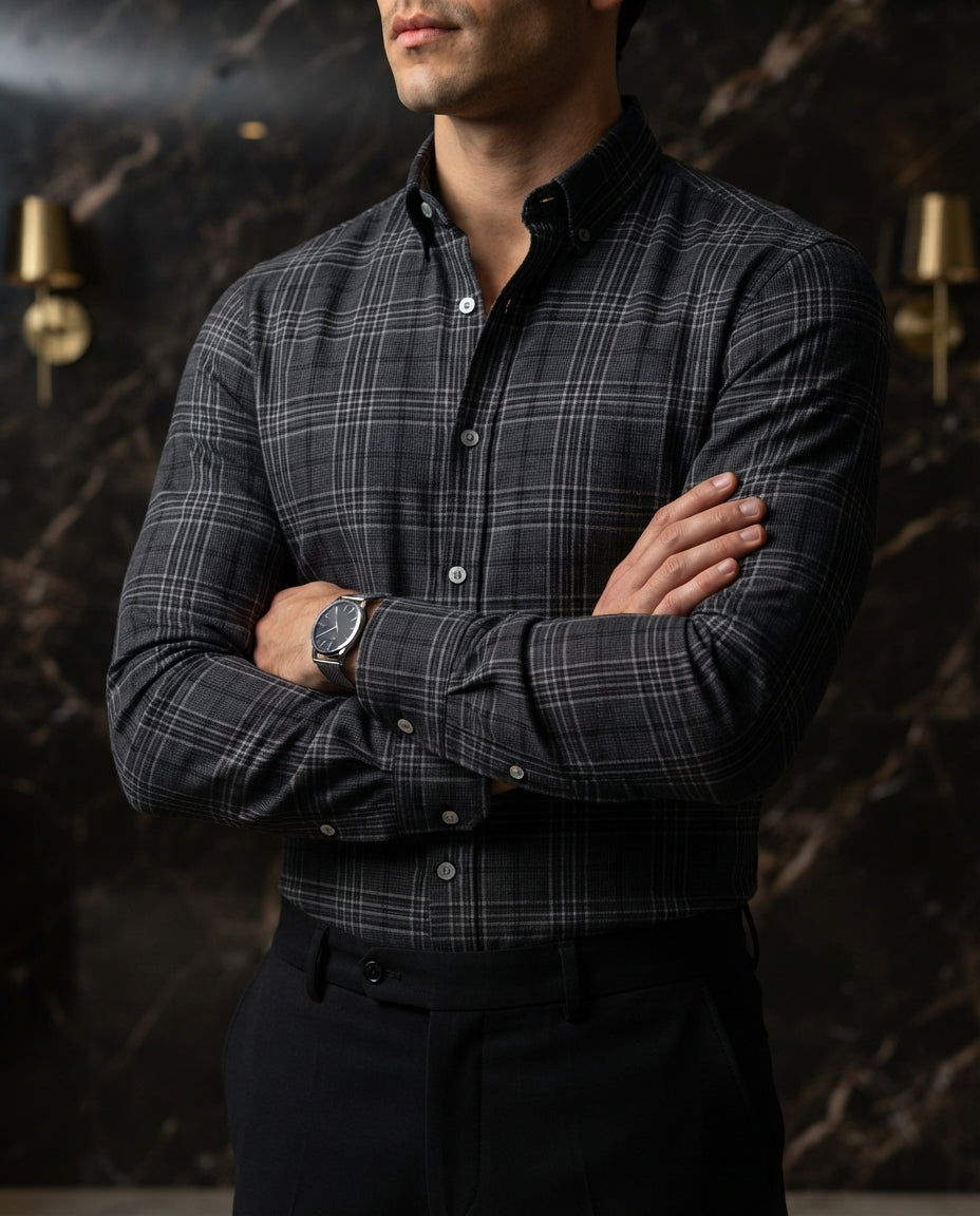 Camisa Hombre Cuadros Gris — Steel Harbor