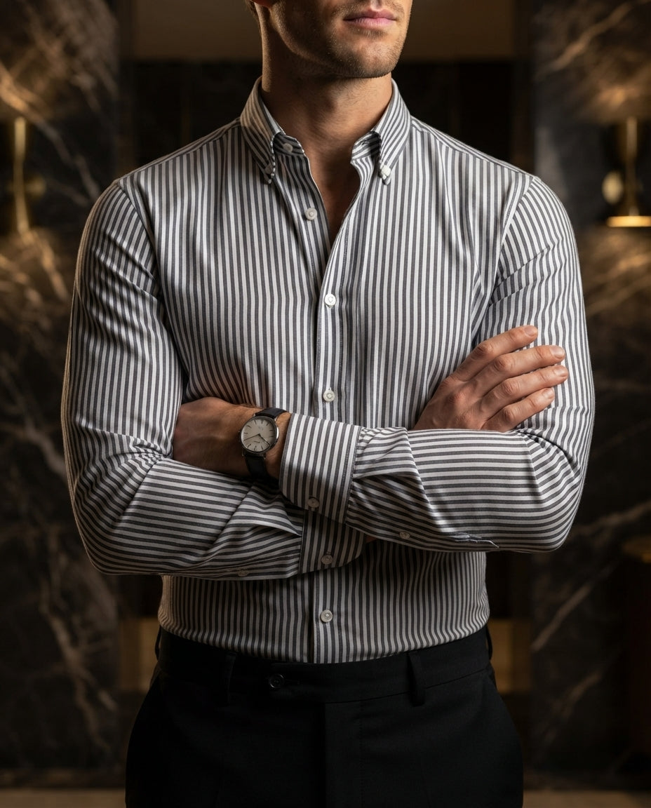 Camisa Hombre Rayas Gris — Storm Grey