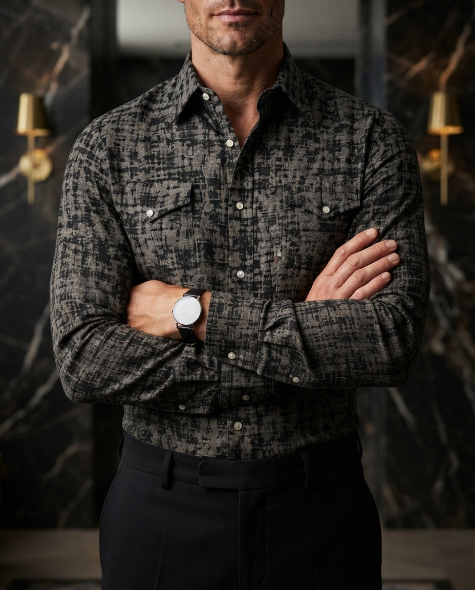 Camisa Hombre Casual Figuras Gris — Vapor Grey