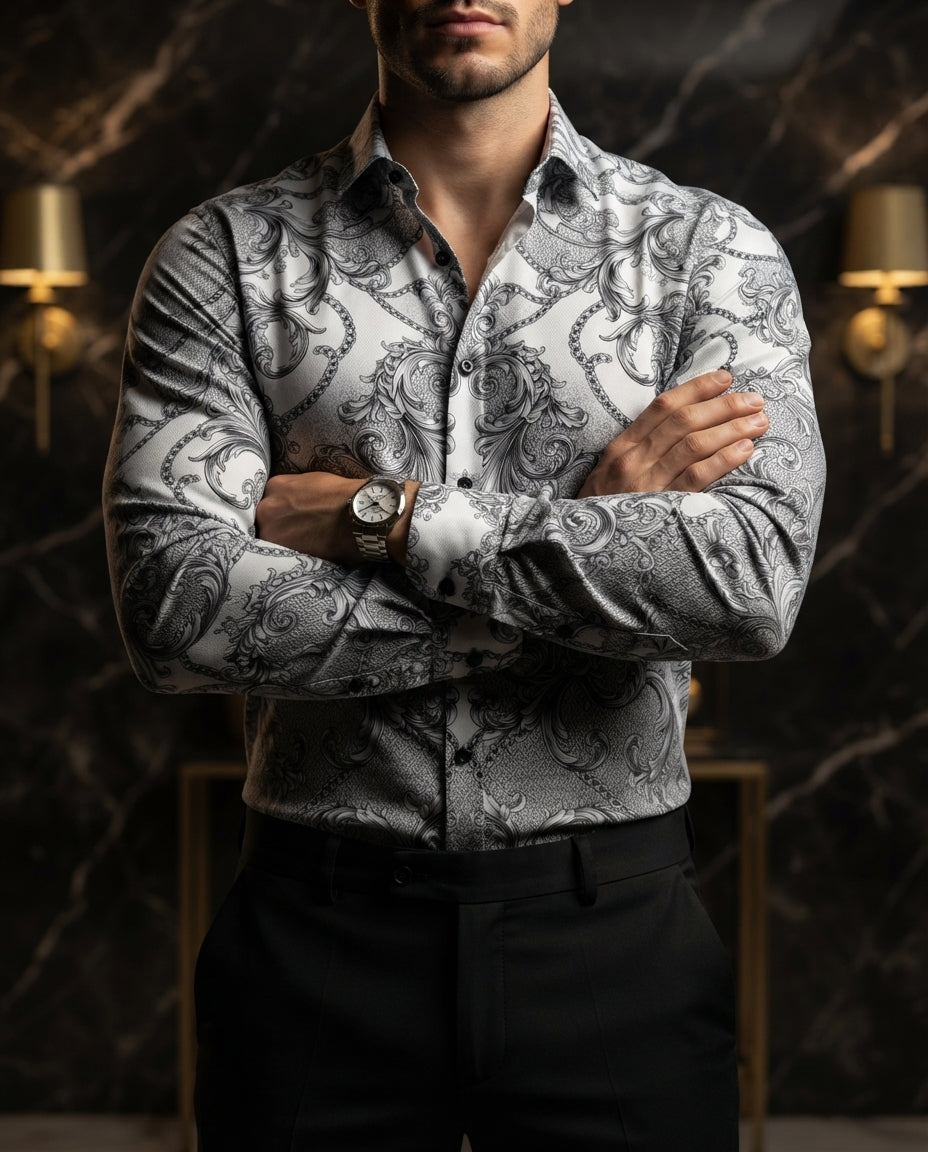 Camisa Hombre Casual Figuras Gris — Zinc Storm
