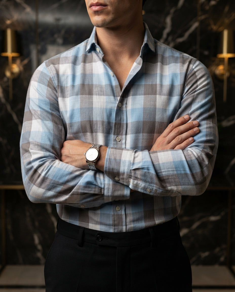 Camisa Hombre Cuadros Multicolor — Amber Stripe