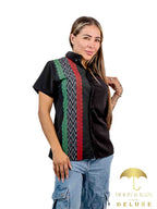 Camisa Mujer Casual Slim Fit Guayabera Negra Tricolor Sty2 - 6 - 7 (S)-Tiendas Platino