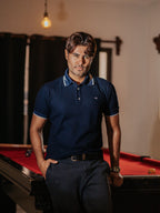 Playera Polo Hombre Slim Fit Azul Marino Detalle Gris