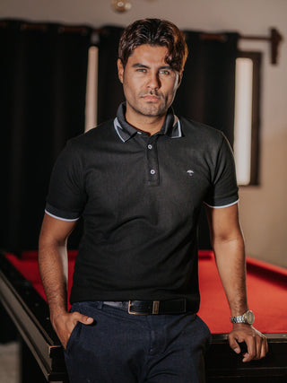 Playera Polo Hombre Slim Fit Negra Detalle Blanco