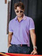 Playera Polo Hombre Casual Lila Detalles Blancos