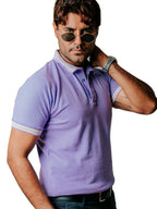Playera Polo Hombre Casual Lila Detalles Blancos