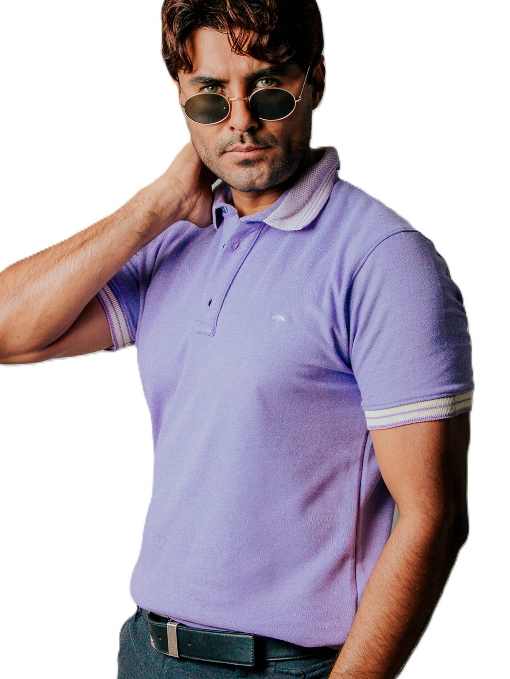 Playera Polo Hombre Casual Lila Detalles Blancos