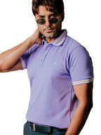 Playera Polo Hombre Casual Lila Detalles Blancos
