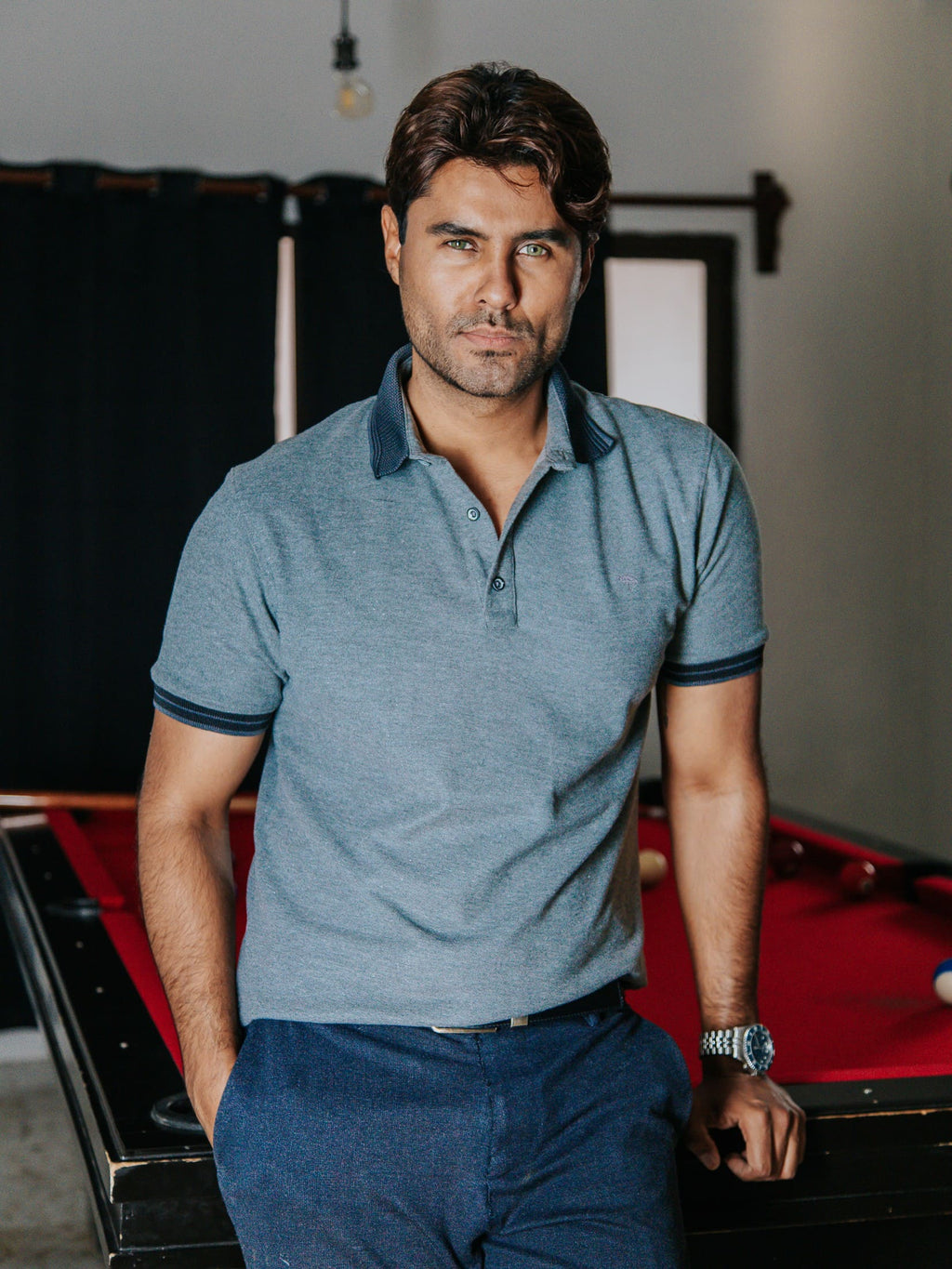 Playera Polo Hombre Slim Fit Gris Detalle Negro