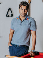 Playera Polo Hombre Casual Gris detalles Azul Marino, Rojo