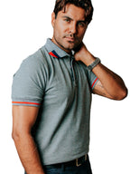Playera Polo Hombre Casual Gris detalles Azul Marino, Rojo