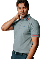 Playera Polo Hombre Casual Gris detalles Azul Marino, Rojo