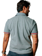 Playera Polo Hombre Casual Gris detalles Azul Marino, Rojo