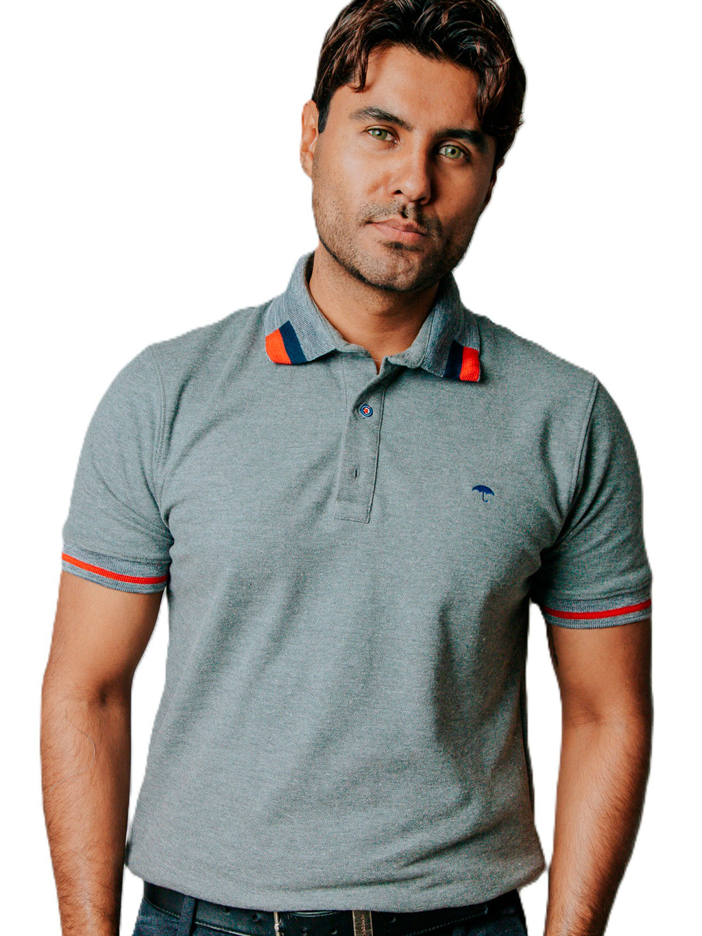Playera Polo Hombre Casual Gris detalles Azul Marino, Rojo