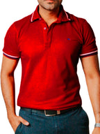 Playera Polo Hombre Casual Roja Detalles Blancos, Negros