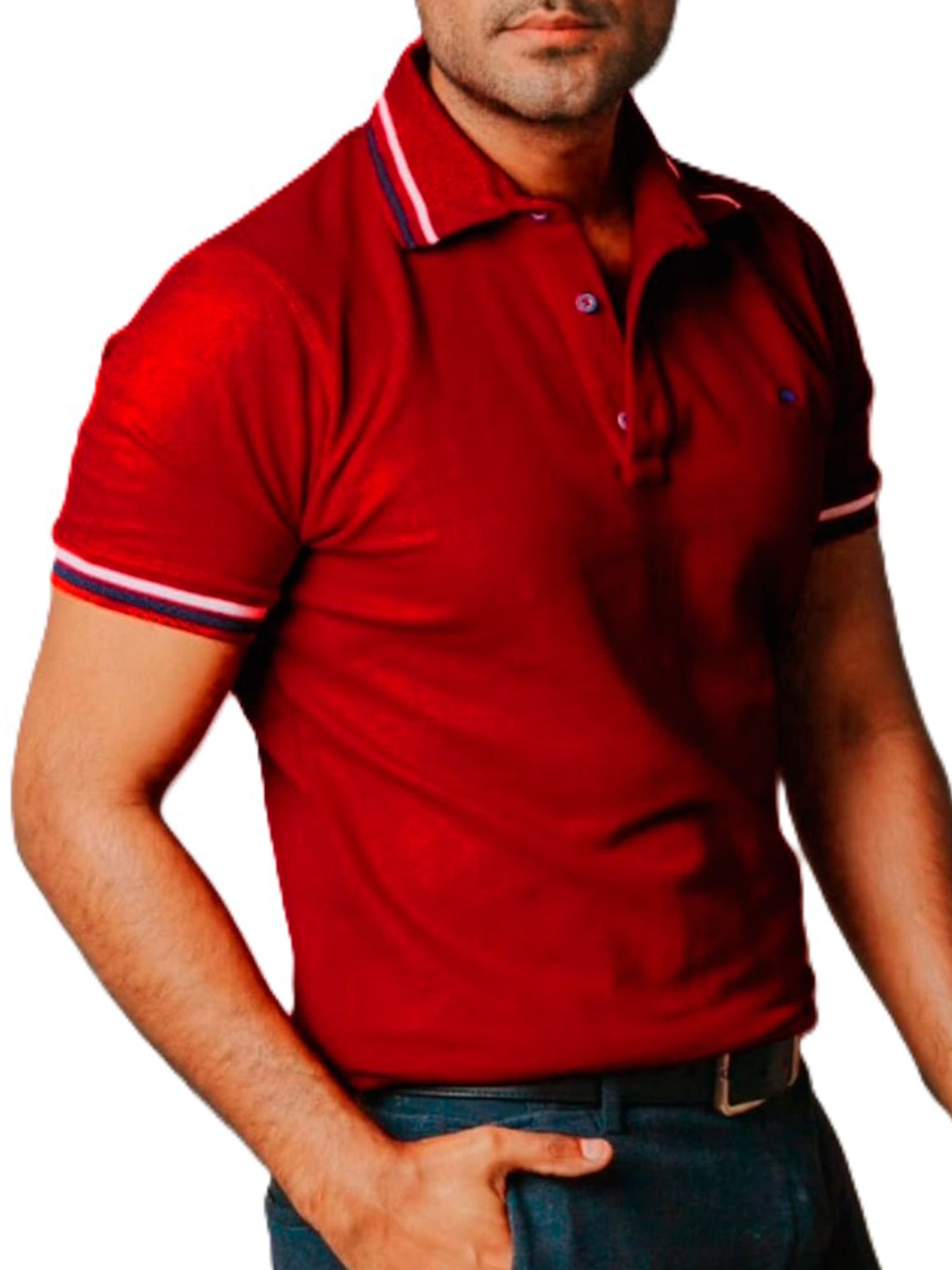 Playera Polo Hombre Casual Roja Detalles Blancos, Negros