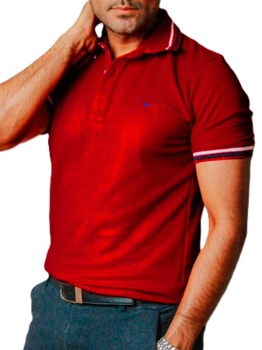 Playera Polo Hombre Casual Roja Detalles Blancos, Negros