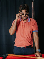 Playera Polo Hombre Slim Fit Salmón Coral Detalles Azul - 34 (S)-Tiendas Platino