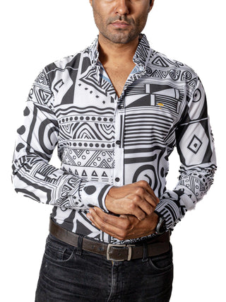 Camisa Hombre Casual Blanca Figuras Negros