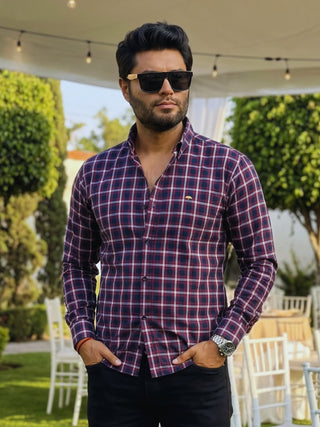 Camisa Hombre Casual Cuadro Blanco Vino Azul Marino