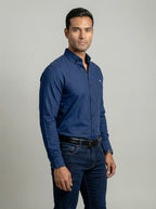 Camisa Hombre Casual Manga Larga Azul Marino Lisa