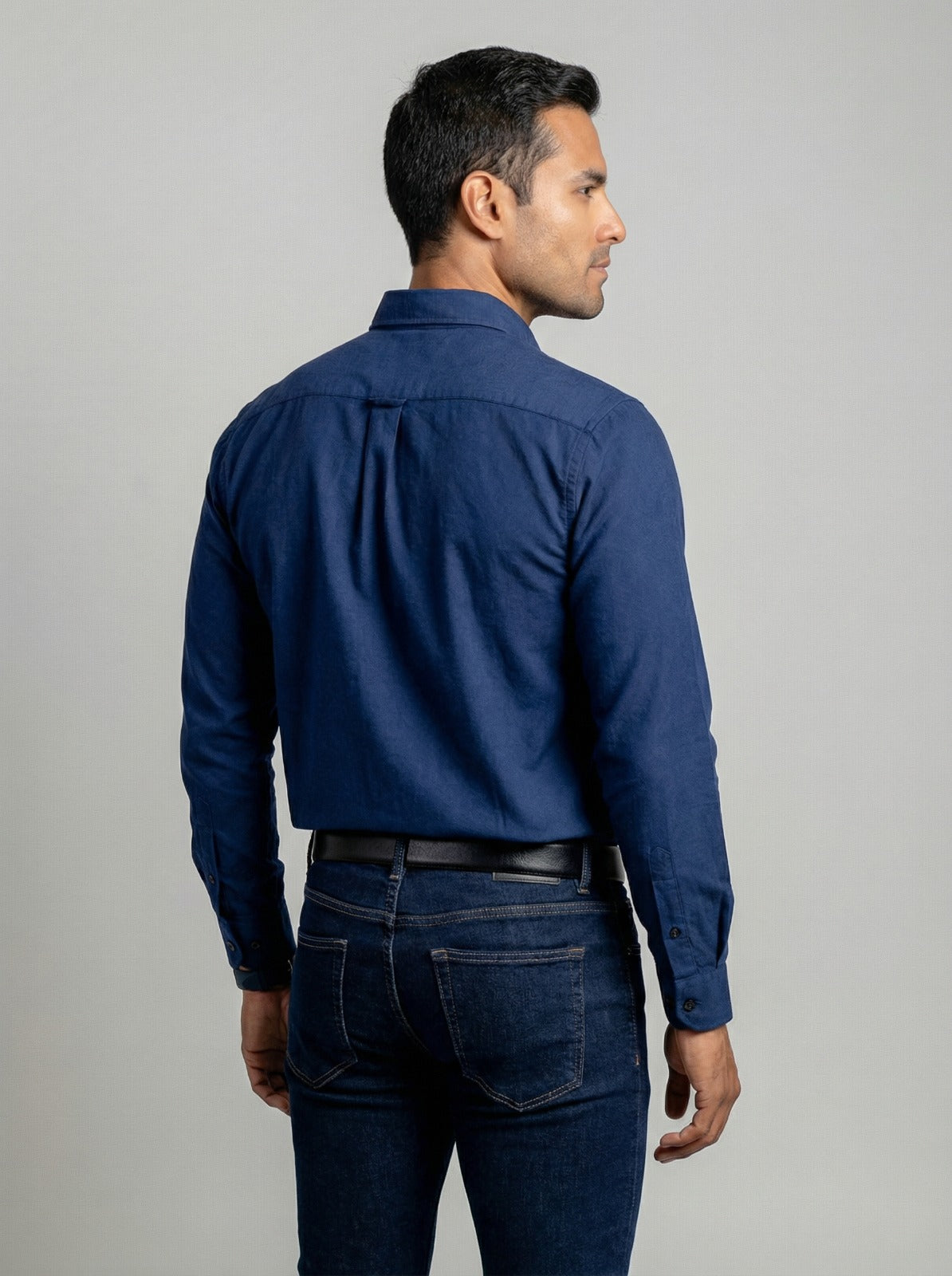 Camisa Hombre Casual Manga Larga Azul Marino Lisa