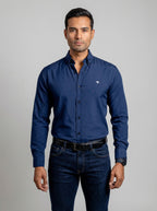 Camisa Hombre Casual Manga Larga Azul Marino Lisa