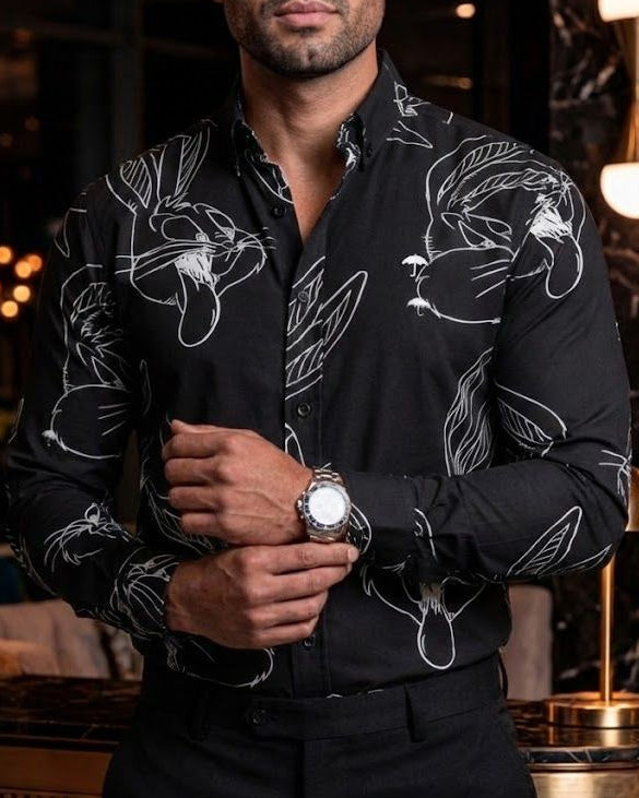 Camisa Hombre Casual Negra Figuras Dibujo Bugs Bunny