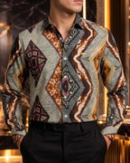 Camisa Hombre Casual Franjas Diagonales Figuras Colores