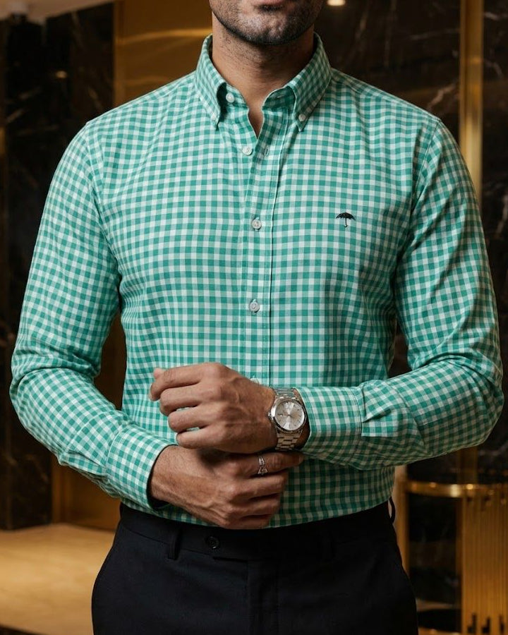Camisa Hombre Casual Cuadros Verde