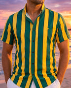 Camisa Hombre Casual Slim Fit Rayas Verdes, Amarillas