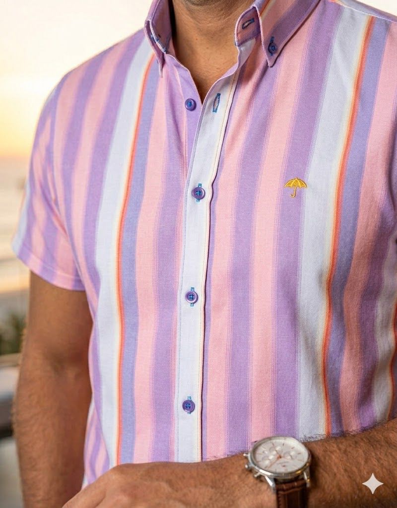Camisa Hombre Casual Slim Fit Rayas Rosas, Purpuras