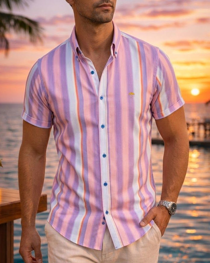 Camisa Hombre Casual Slim Fit Rayas Rosas, Purpuras