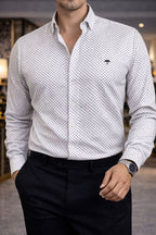 Camisa Hombre Casual Blanca Mini Círculos Negros