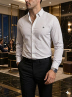 Camisa Hombre Casual Blanca Mini Círculos Negros